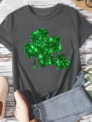 Lucky Clover Round Neck Short Sleeve T-Shirt 