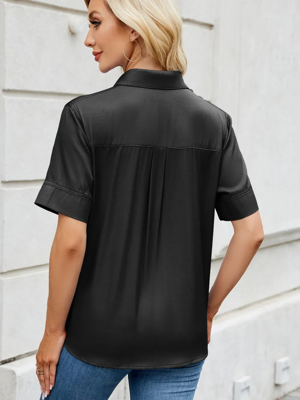 Collared Neck Short Sleeve Shirt 