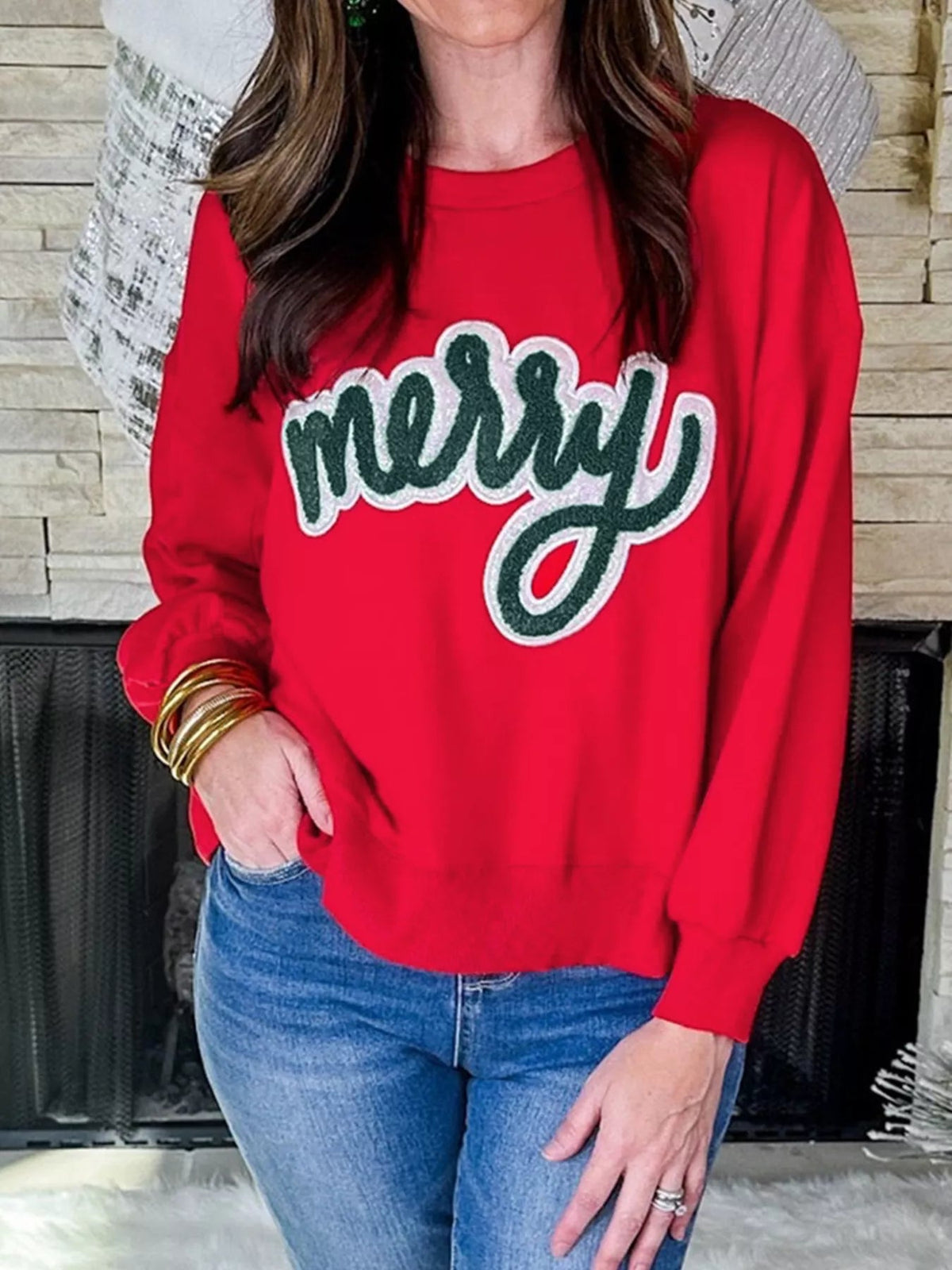 Merry Script Holiday Christmas Graphic Sweatshirt 
