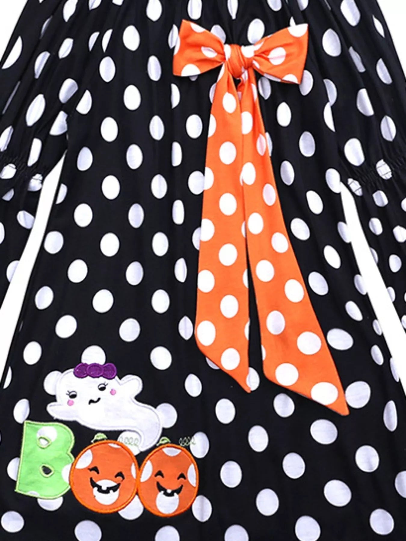 Children's Halloween Ghost Polka Dot Dress with Bow 
