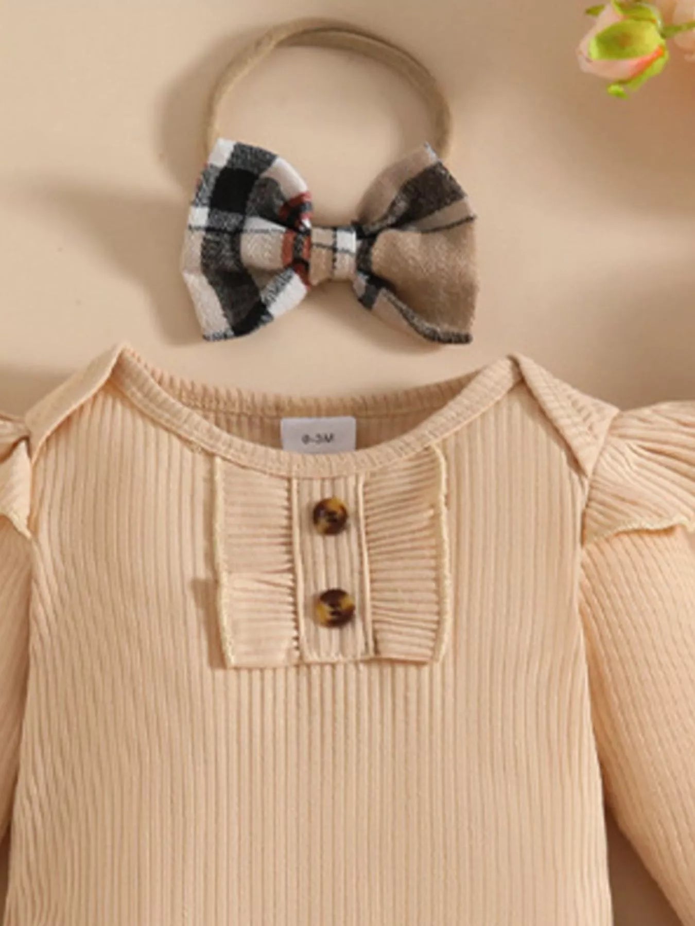Children's Ruffled Ribbed Bodysuit and Skirt Set with Headband 