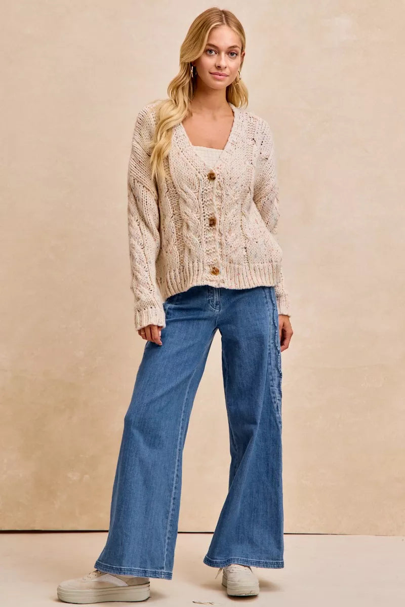 BiBi Wavy Side Edge Detail Lined Wide Leg Jeans 