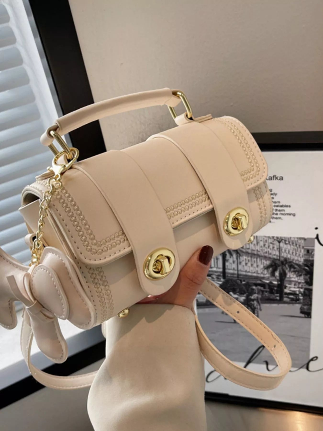 Leather Crossbody Bag with Charm 