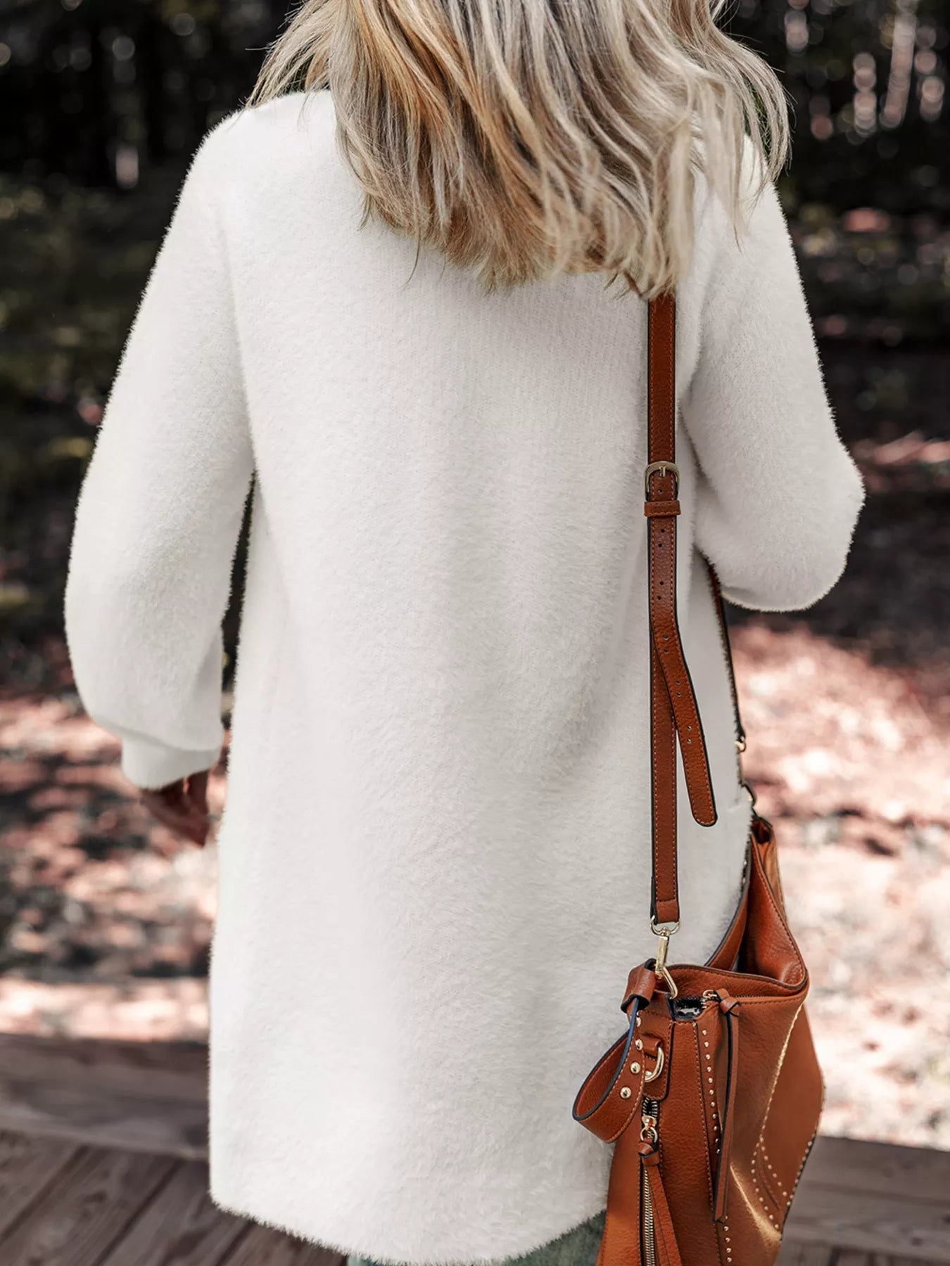 Fuzzy Buttoned Front Cardigan with Pockets 
