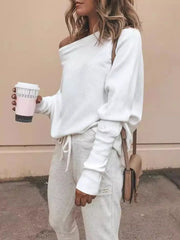 Full Size One-Shoulder Ribbed Sweater Plus Size 