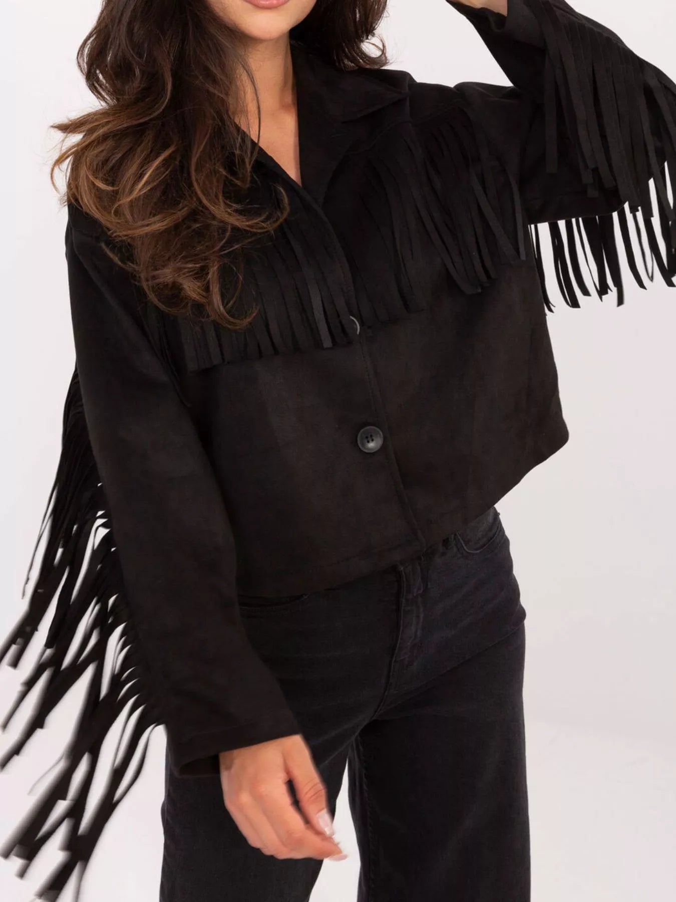 Fringe Button Up Suede Jacket 