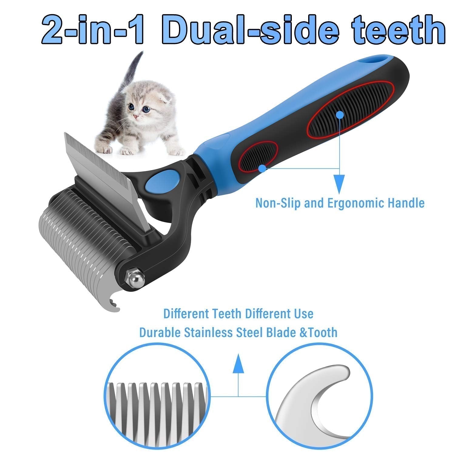 Daily Coat Rake | 2-In-1 Deshedding And Dematting Comb For Medium To Large Dogs 