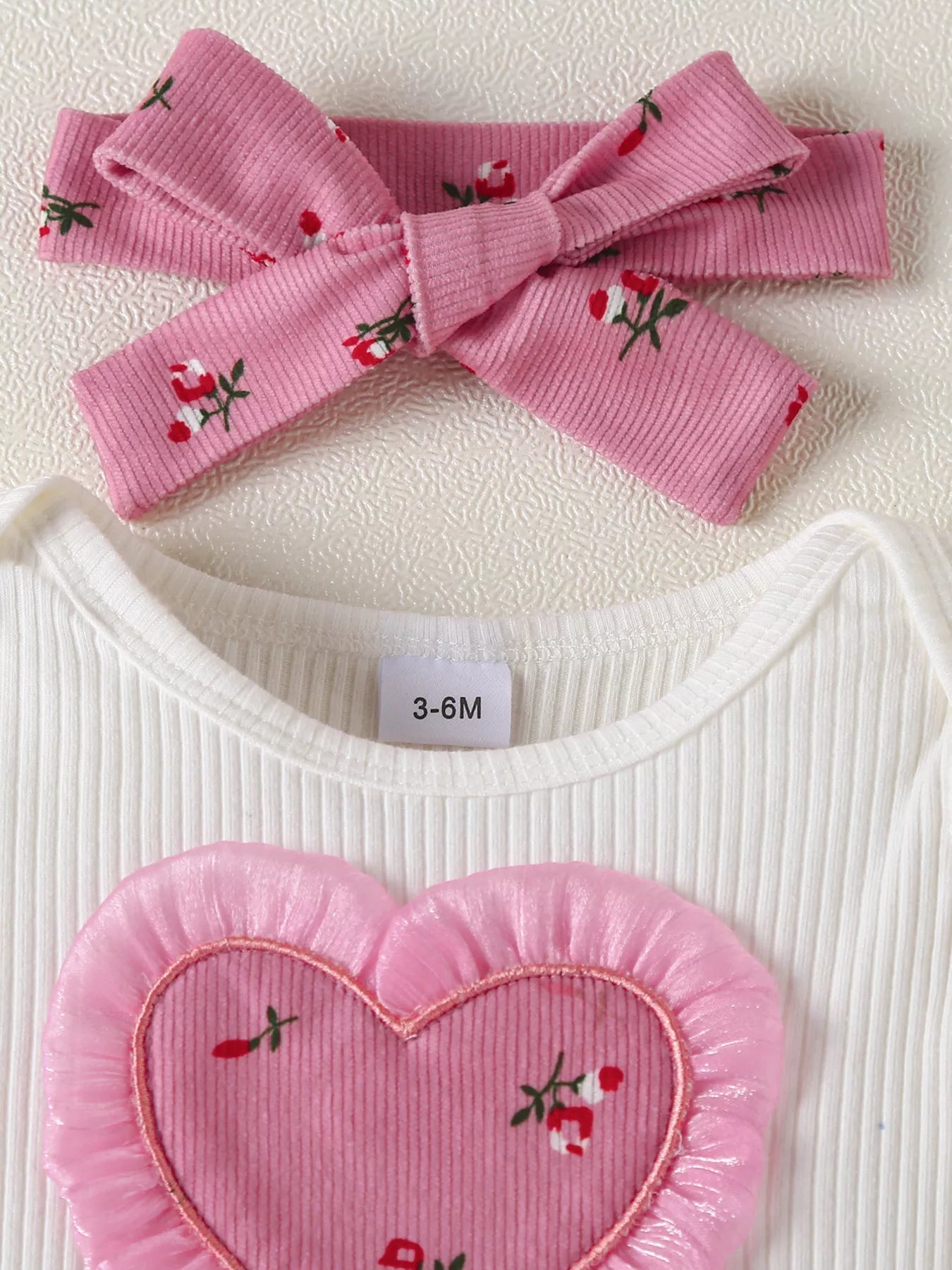 Children's Ruffled Bodysuit and Floral Pants Outfit Set with Headband 