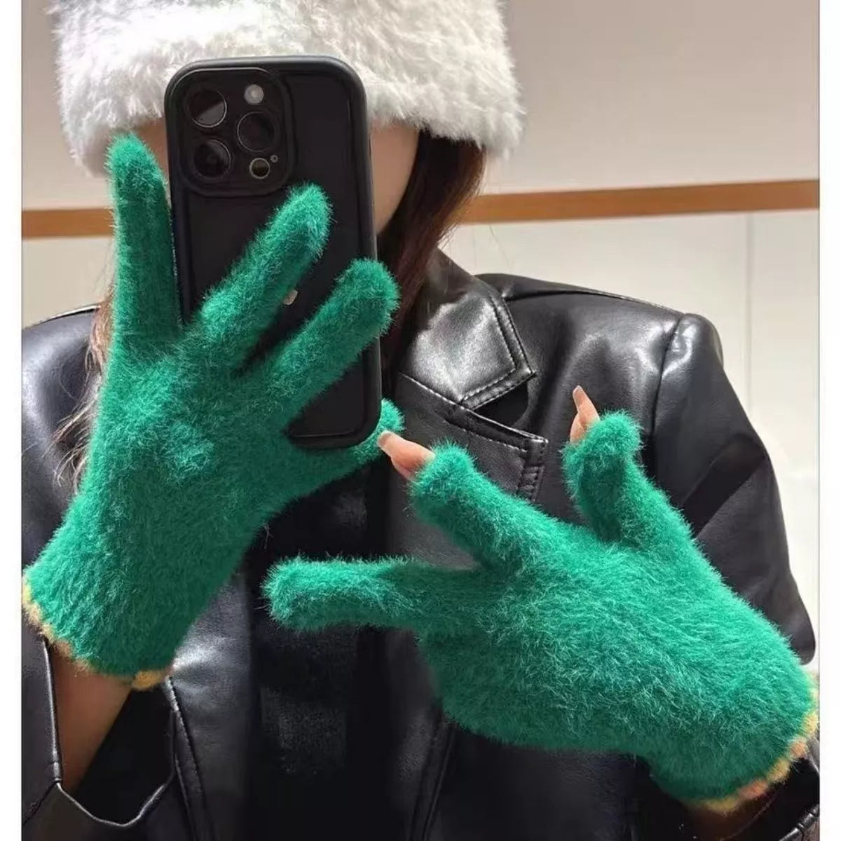 Fuzzy Knit Gloves 