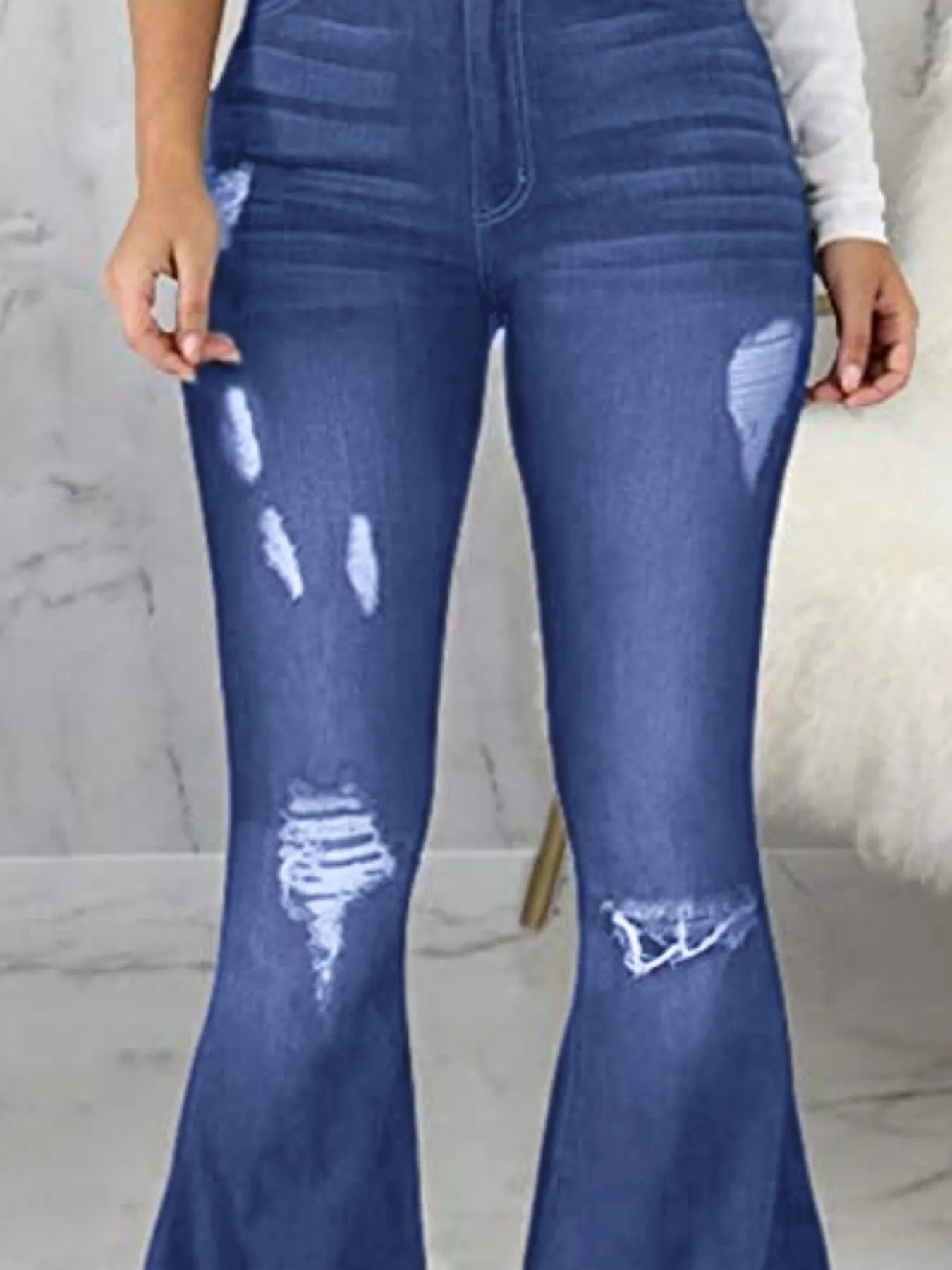 Full Size Distressed Raw Hem Flare Jeans Plus Size 