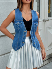 V-Neck Button-Front Denim Vest 