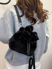 Fuzzy Plush Drawstring Backpack Bag 