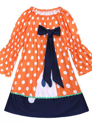 Children's Halloween Ghost Polka Dot Dress with Bow 