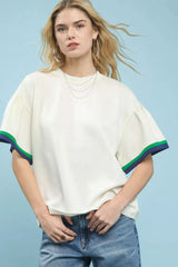Umgee Contrast Trim Bell Sleeve Top 