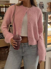 Fluffy Knit Button-Down Cardigan 