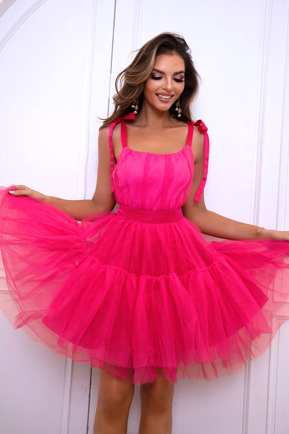 Tie-Shoulder Mesh Dress 
