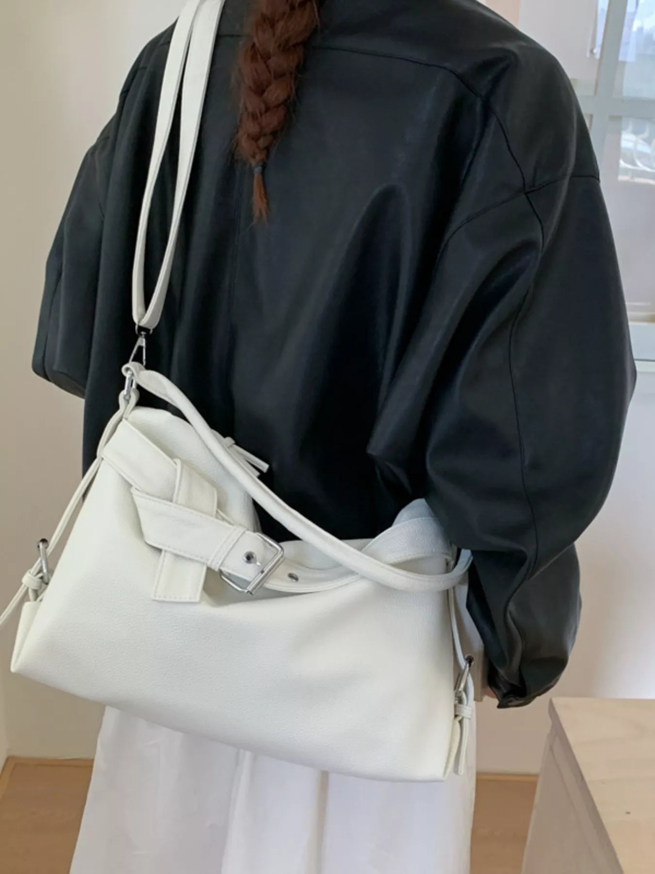 Decor Buckle Leather Shoulder Bag 
