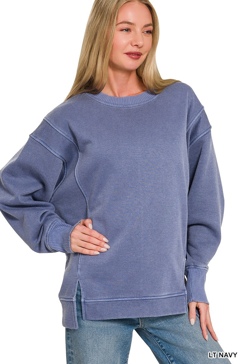 Zenana Pigment Dye Exposed-seam Fleece Sweatshirt 
