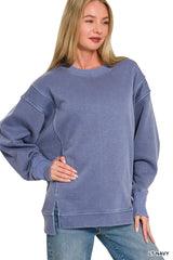 Zenana Pigment Dye Exposed-seam Fleece Sweatshirt 