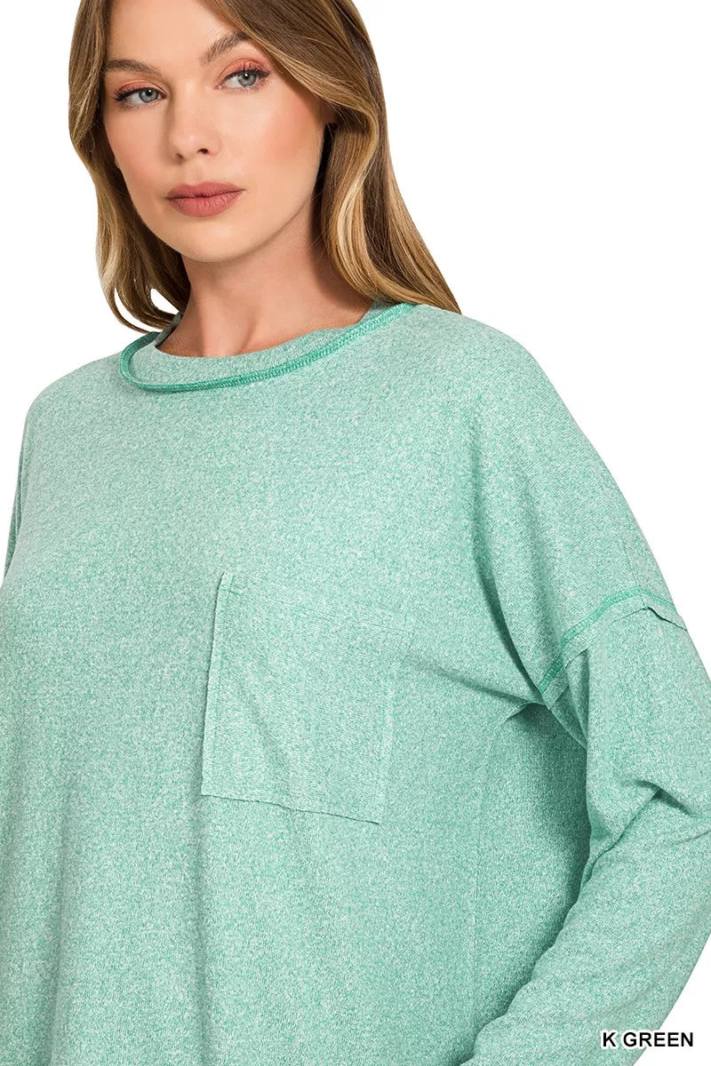 Zenana Soft Melange Hacci Round-Neck Long Sleeve T-Shirt 