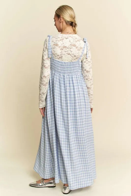 Davi & Dani Plaid Smocking Sleeveless Maxi Dress 