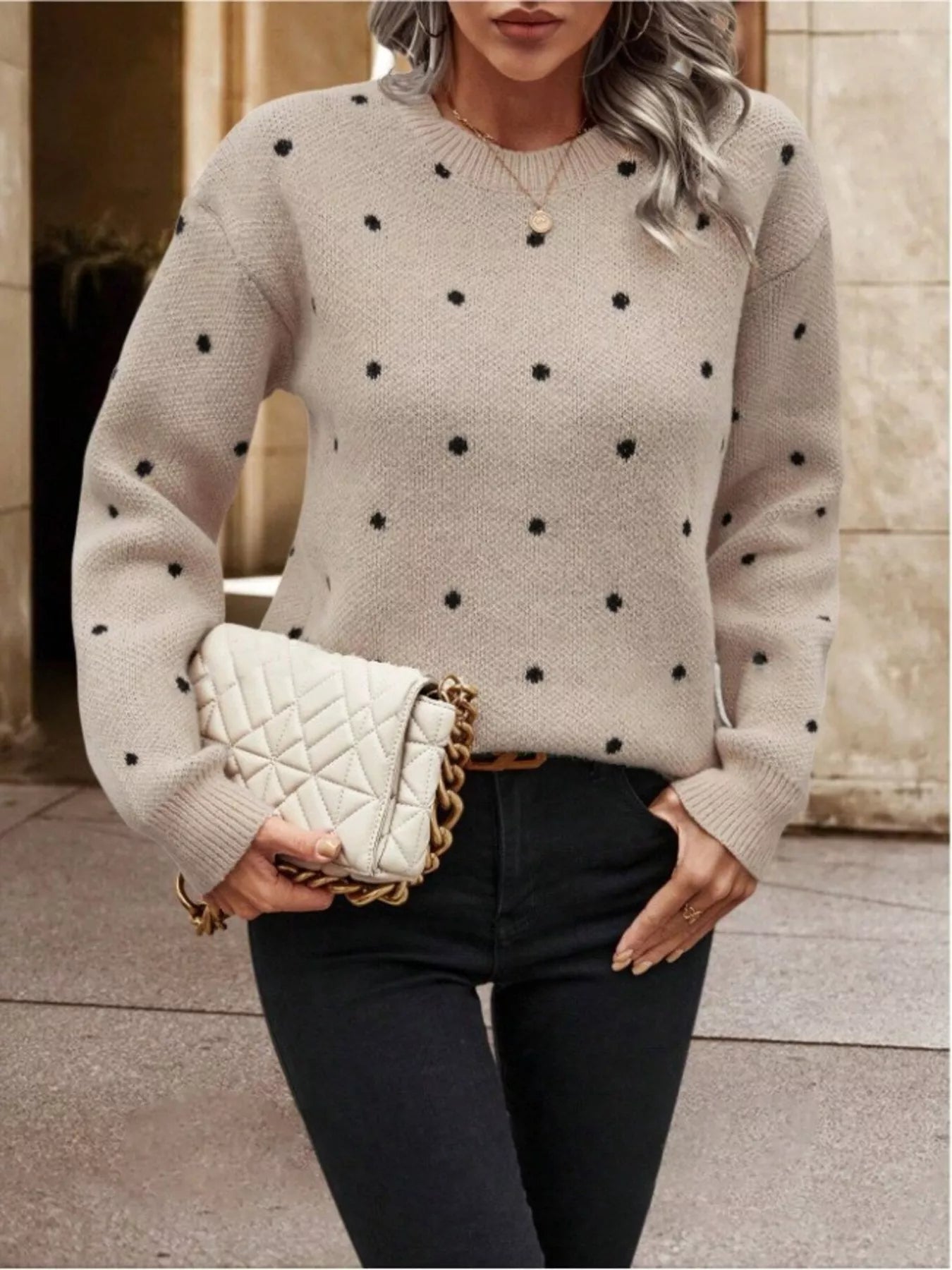 Polka Dot Round Neck Sweater 