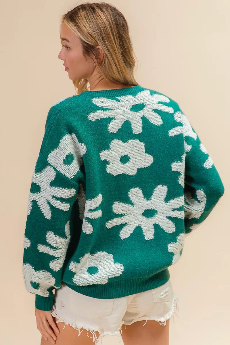 BiBi Flower Pattern Long Sleeves Sweater Top 