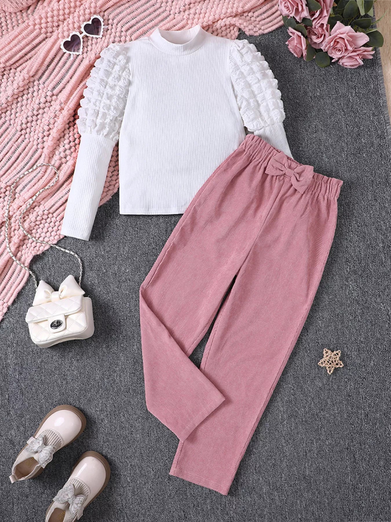 Children's Puff Sleeve Top and Pants Set 