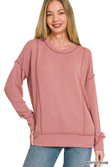 Zenana Corded Rib Long Sleeve Round Neck Top 