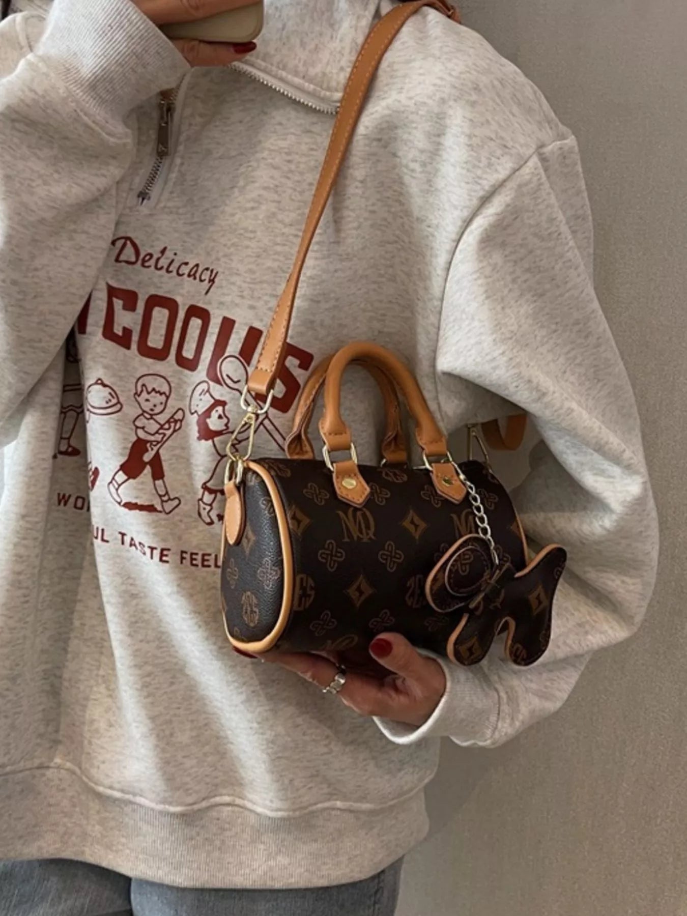 Barrel Crossbody Bag with Charm 