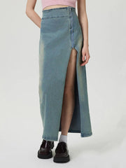 Slit Denim Skirt with Zip 