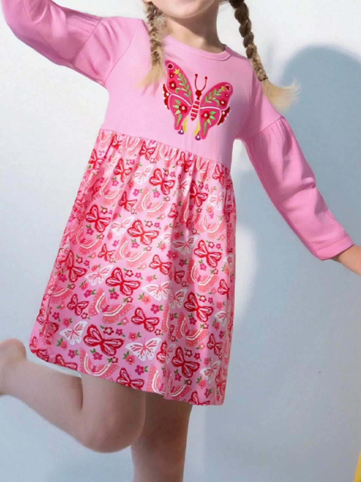 Children's Butterfly Long Sleeve Casual Dress 