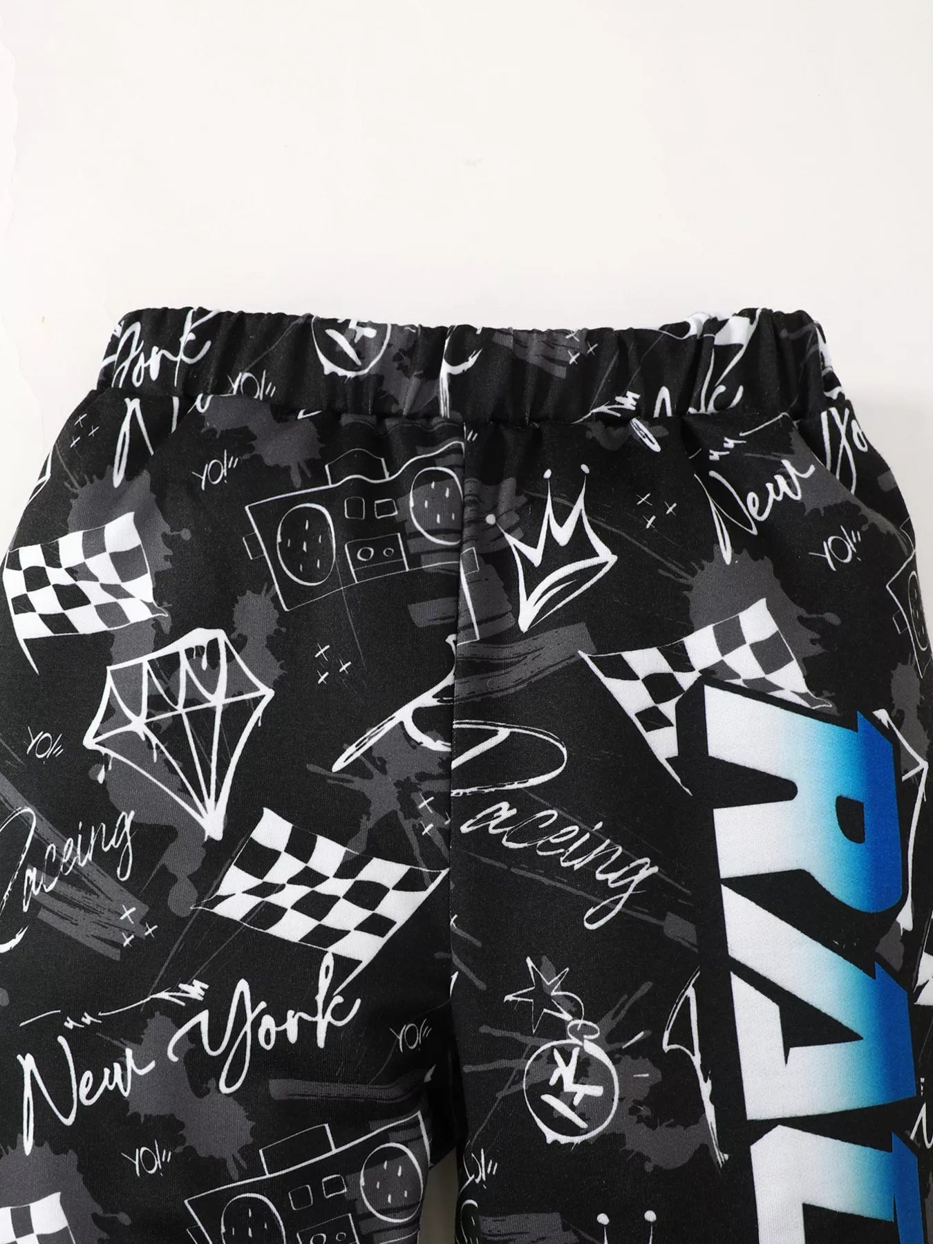 Children's Racing Car Print Long Sleeve Sweatshirt and Pants Set 