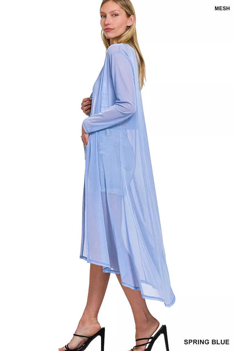 Zenana Mesh Open Front Cardigan 