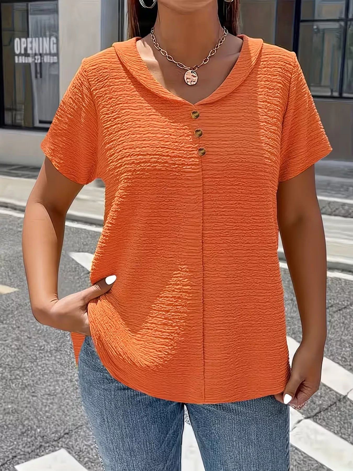 Textured Short Sleeve Blouse 