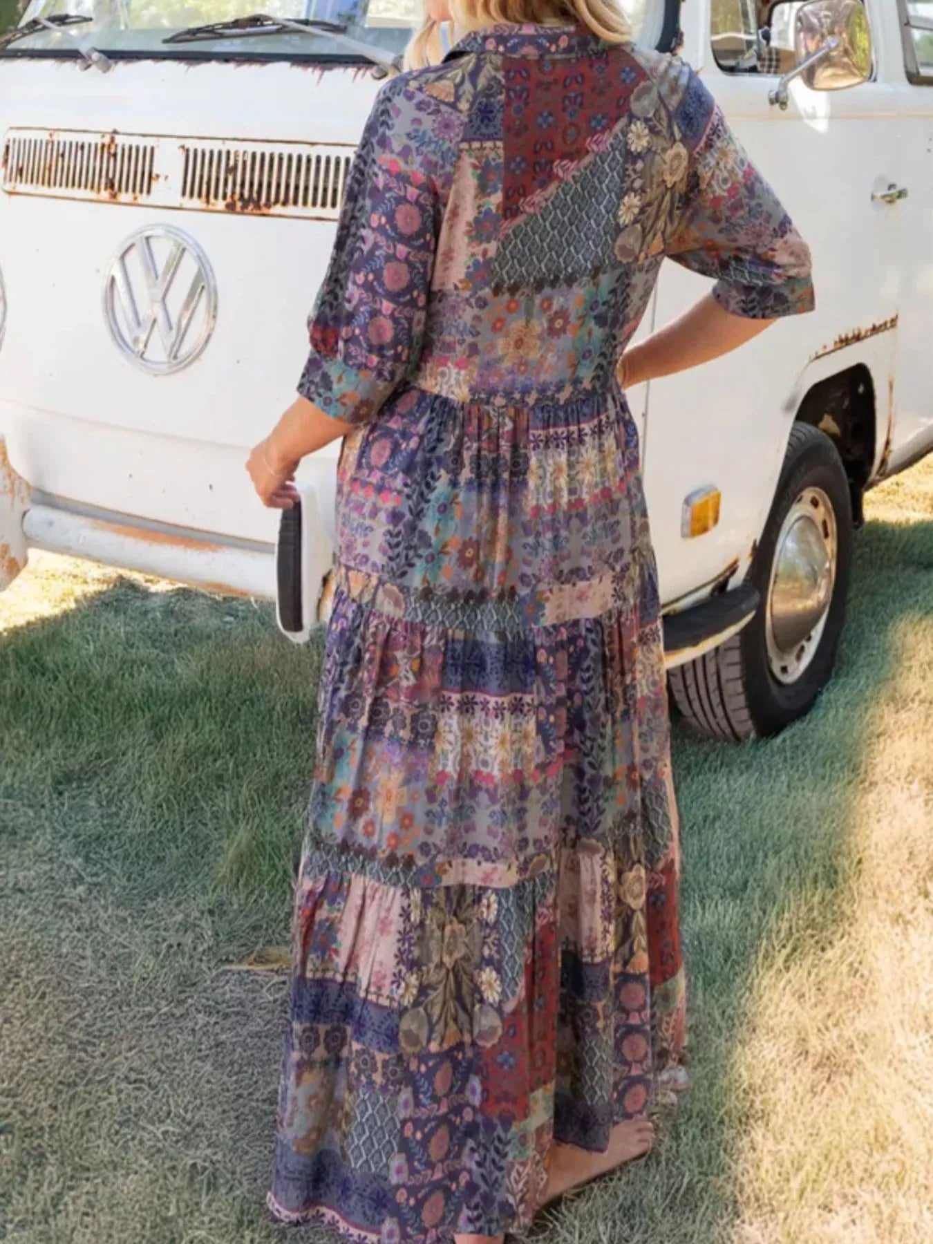 Full Size Printed Half Sleeve Midi Dress Plus Size 