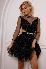 Cutout Mock Neck Mesh Dress 