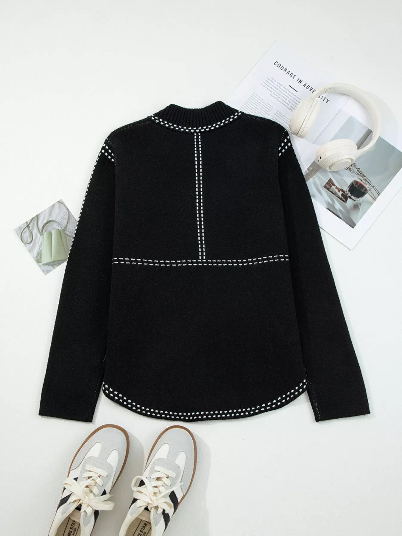 Contrast Trim Button up Sweater Cardigan 