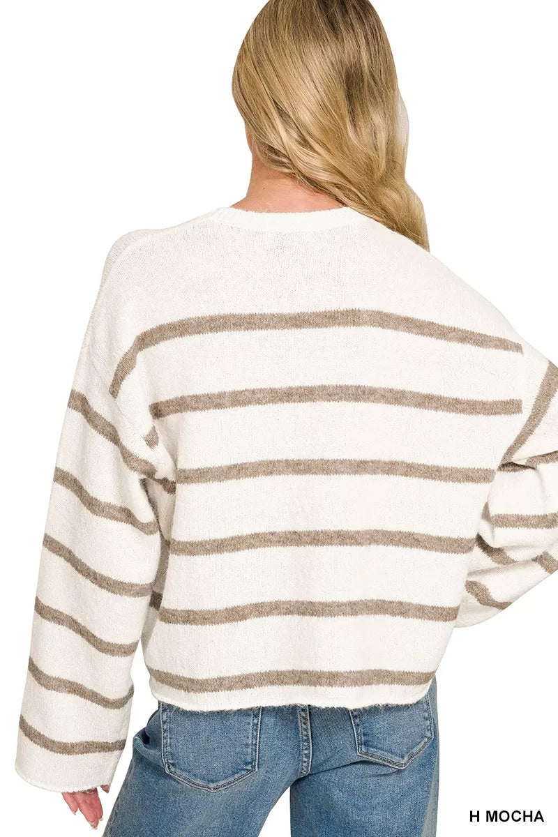 Zenana Wool Blend Striped Sweater 