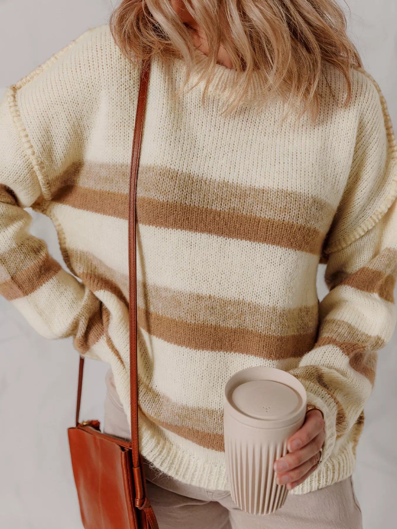 Stripe Exposed Seam Drop Shoulder Knit Baggy Sweater 