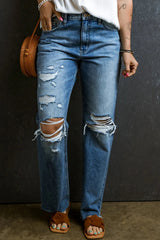 Distressed Raw Hem Jeans with Pockets 