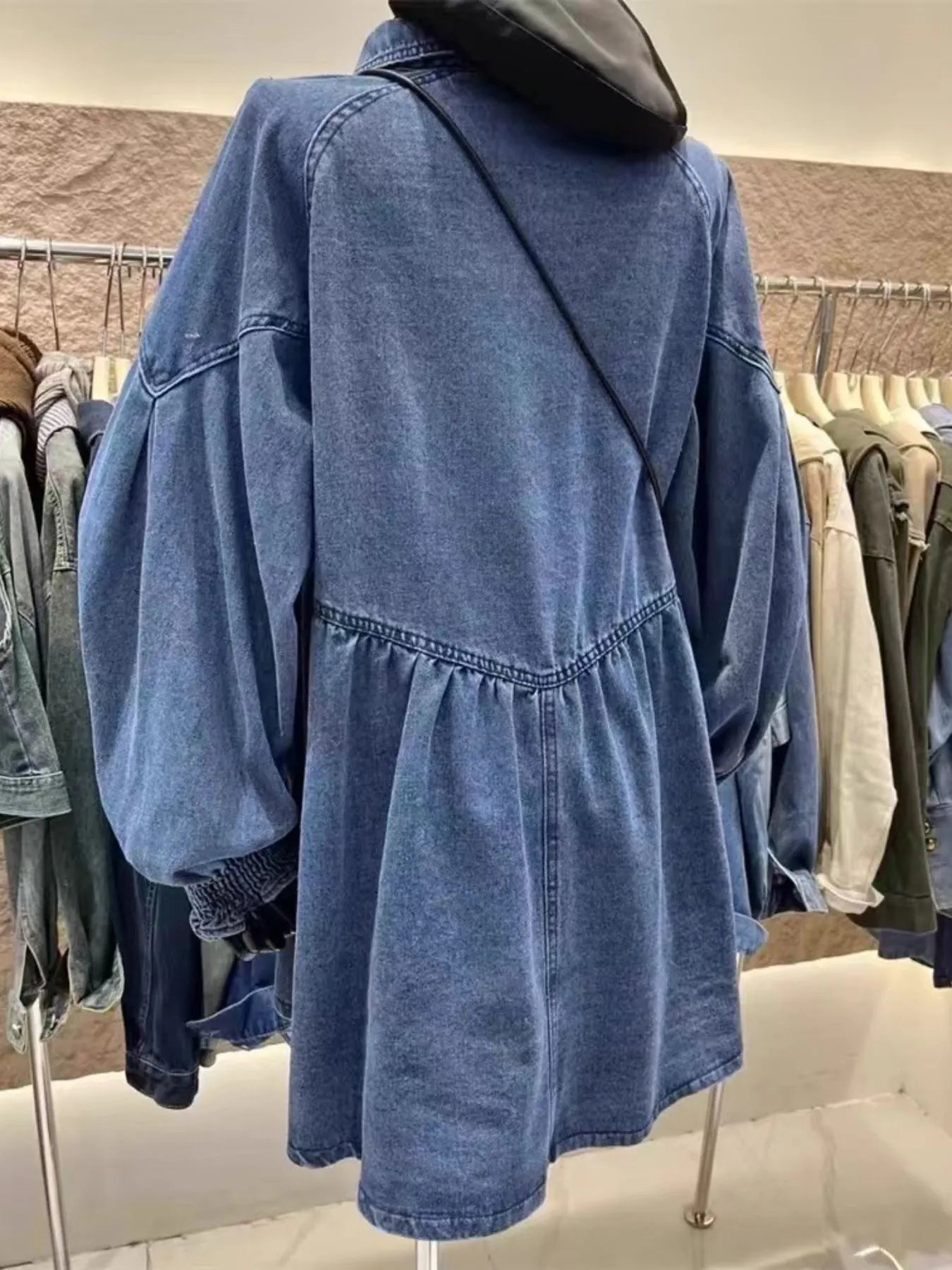 Oversized Long Sleeve Button-Up Denim Dress 