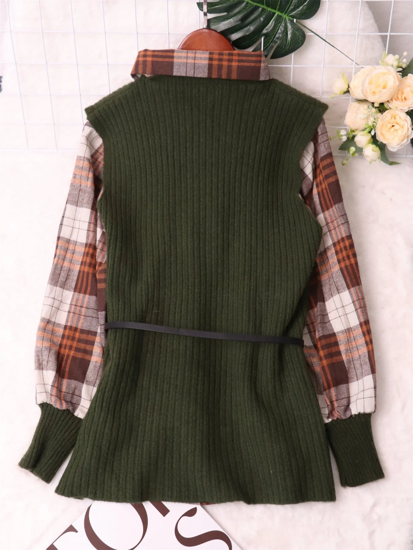 Plaid Long Sleeve Sweater Dress 