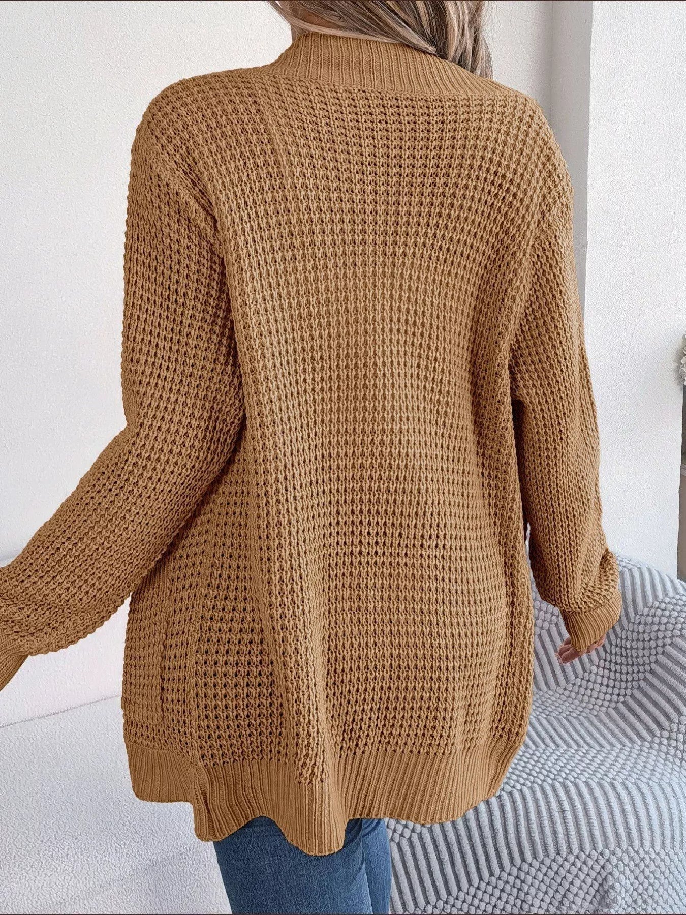 Chunky Knit Open Front Cardigan with Pockets 