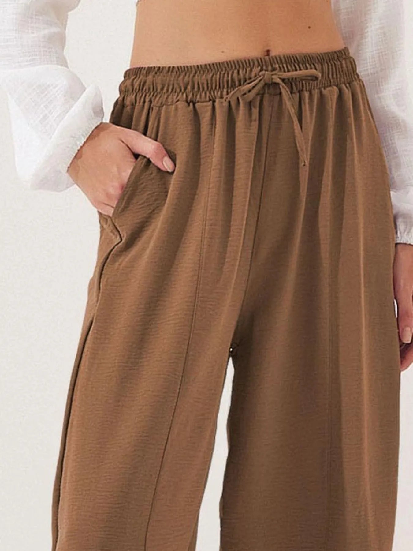 Full Size Drawstring Wide Leg Cropped Pants Plus Size 
