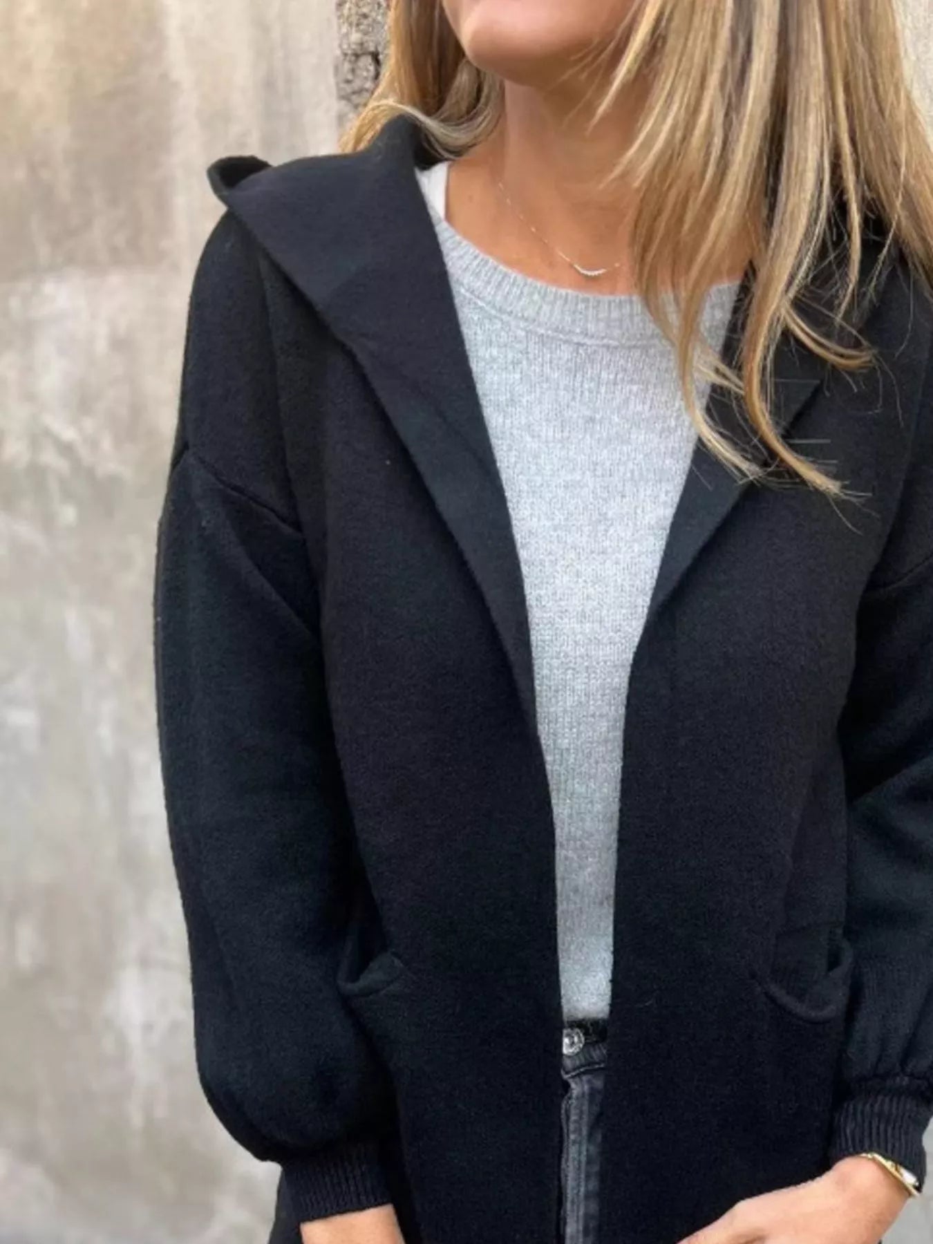 Full Size Open Front Drop Shoulder Hooded Cardigan Plus Size 
