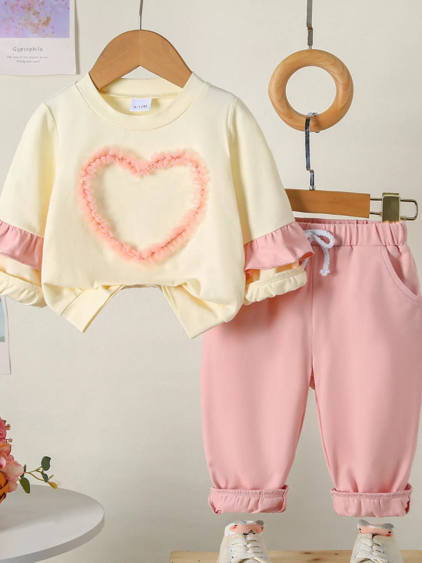 Children's Flower Long Sleeve Top and Pants Set 