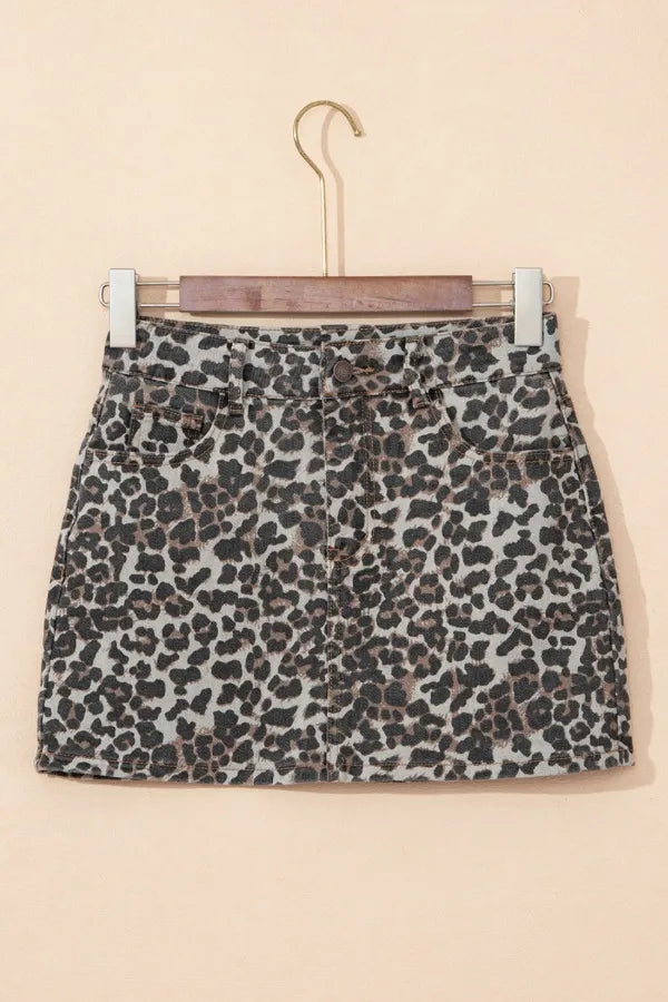 Leopard Denim Mini Skirt 