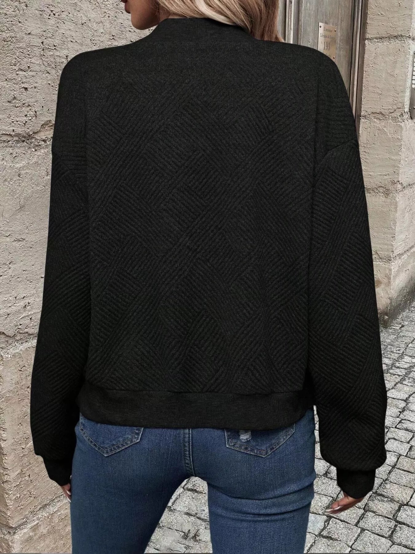 Full Size Zip Up Long Sleeve Textured Jacket Plus Size 