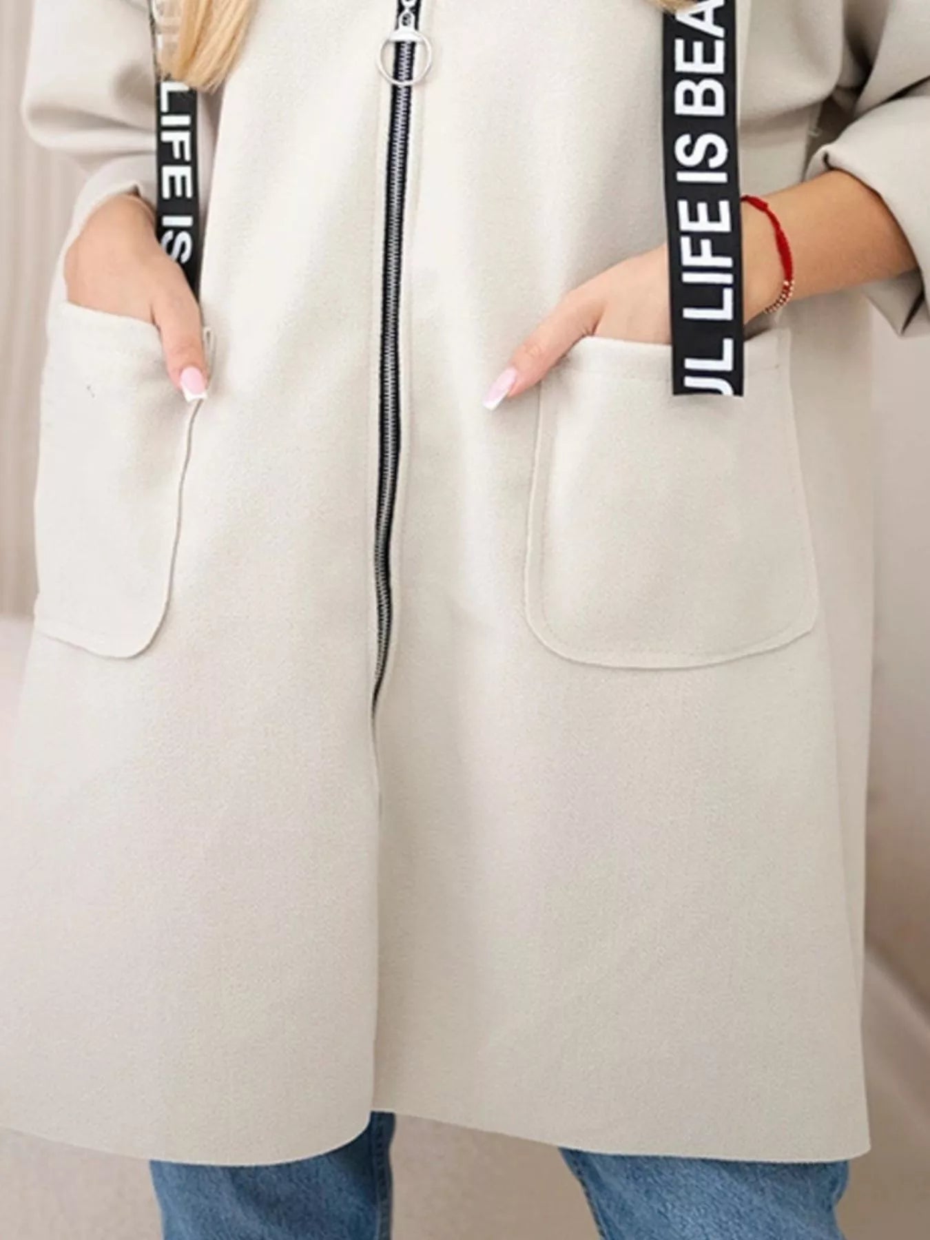 Full Size Hooded Zip-Up Longline Outerwear Plus Size 